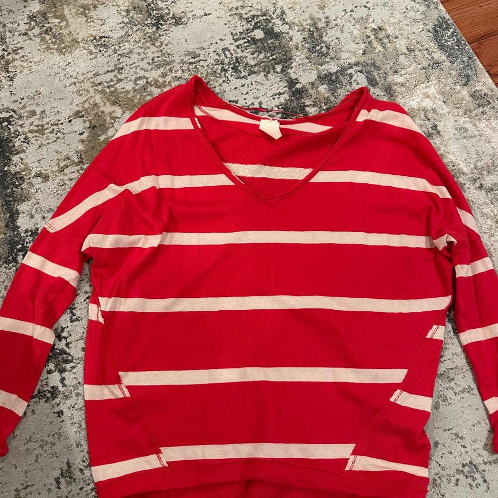 Free People Women's Upstate Oversized Striped Long Sleeve Top Red - Picture 1 of 2